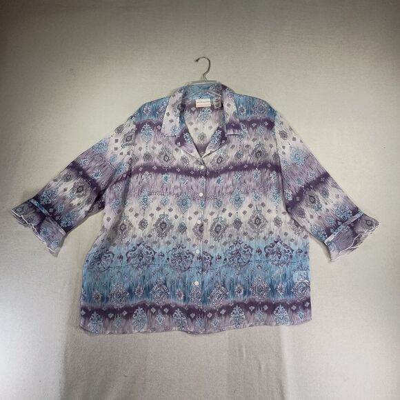 Alfred Dunner Tops - Alfred Dunner Womens Paisley Button Up Top Sz 22 W Sheer Flare Sleeve Whimsigoth